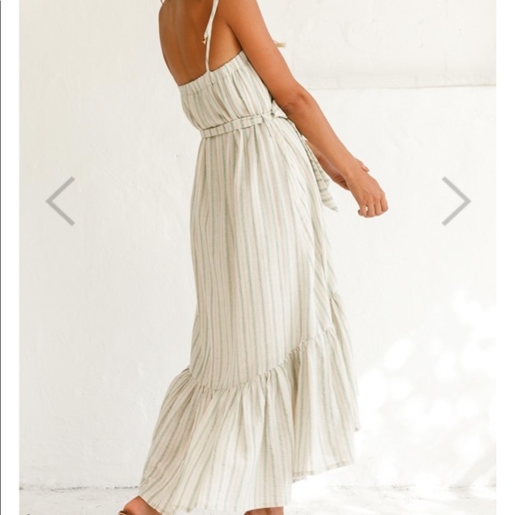 Tied-Shoulder Midi Dress Stripe Pattern Olive - Picture 2 of 5